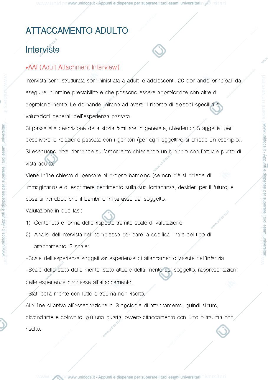 Anteprima pagina 1 — Riassunto "La Valutazione dell'Attaccamento Adulto"