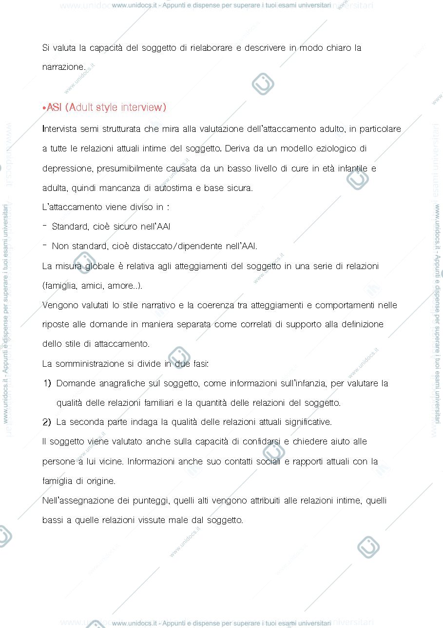 Anteprima pagina 2 — Riassunto "La Valutazione dell'Attaccamento Adulto"