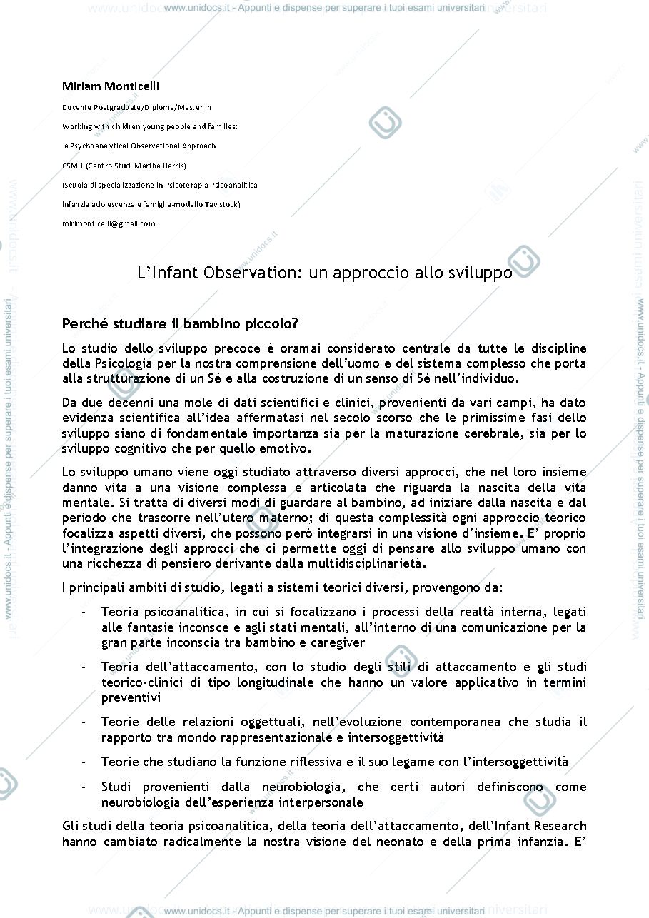 Anteprima pagina 1 — L’Infant Observation: un approccio allo sviluppo
