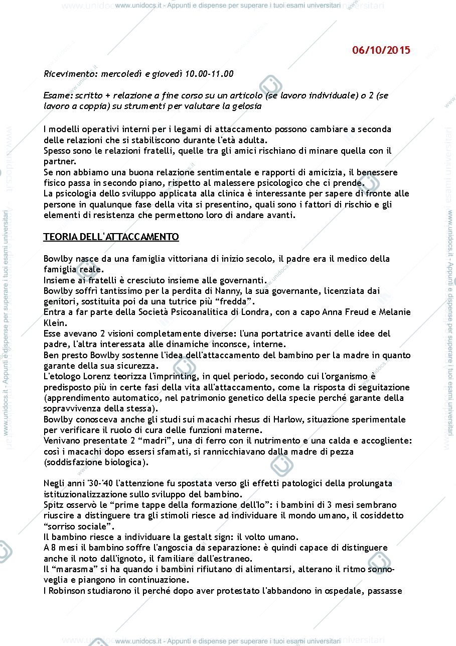 Anteprima pagina 2 — Appunti lezioni "Valutazione dei Legami di Attaccamento nel Ciclo di Vita" (Tani)