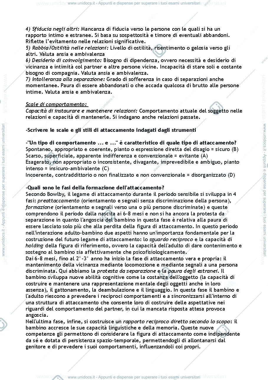Anteprima pagina 2 — Domande esame "Valutazione dei Legami di Attaccamento nel Ciclo di Vita" (Tani)