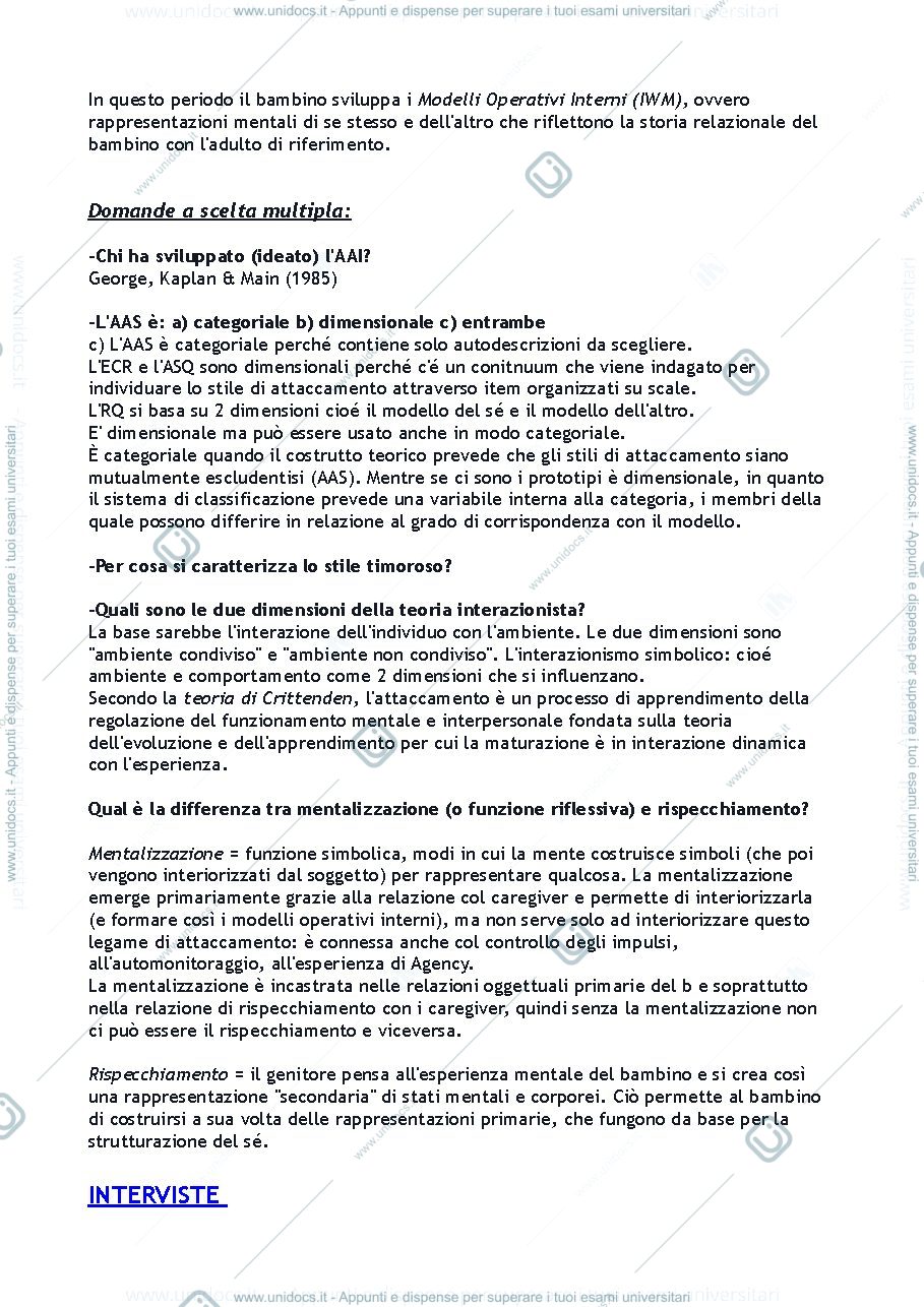 Anteprima pagina 3 — Domande esame "Valutazione dei Legami di Attaccamento nel Ciclo di Vita" (Tani)