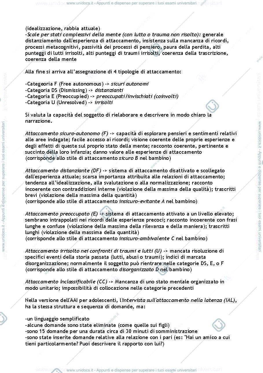 Anteprima pagina 2 — Riassunto "La Valutazione dell'Attaccamento Adulto"