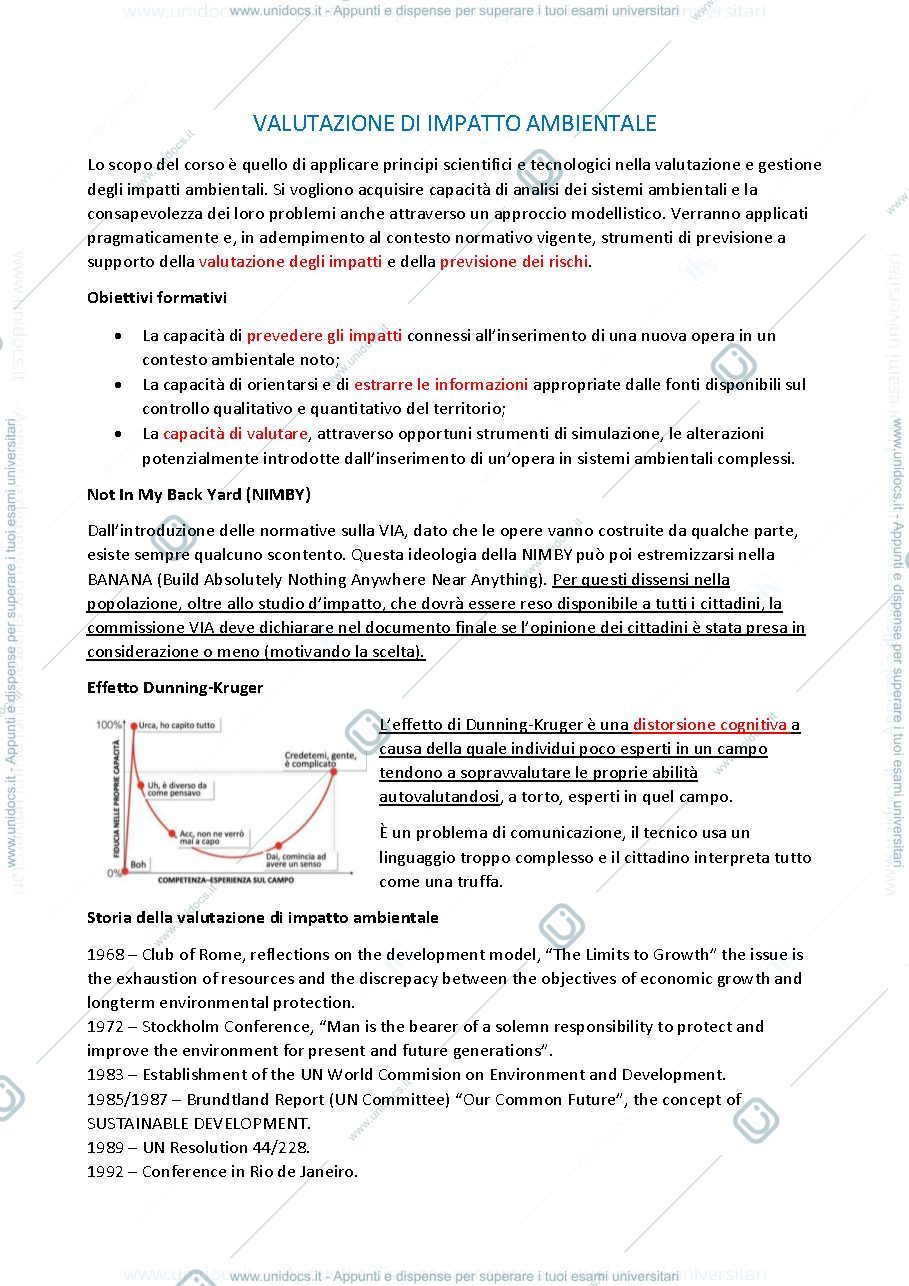 Anteprima pagina 1 — Valutazione di impatto ambientale, riassunti corso