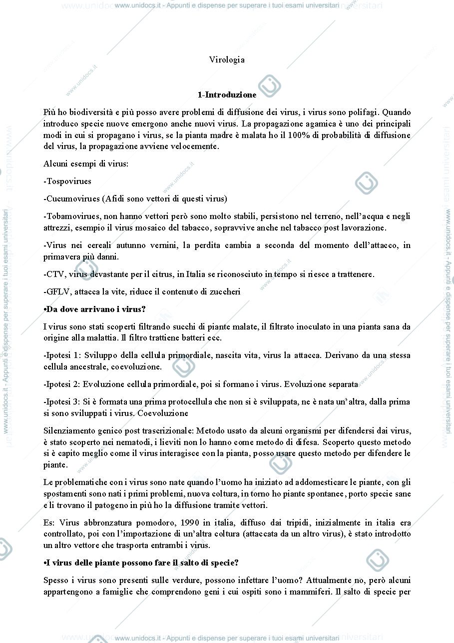 Anteprima pagina 1 — riassunti virologia prima parte 