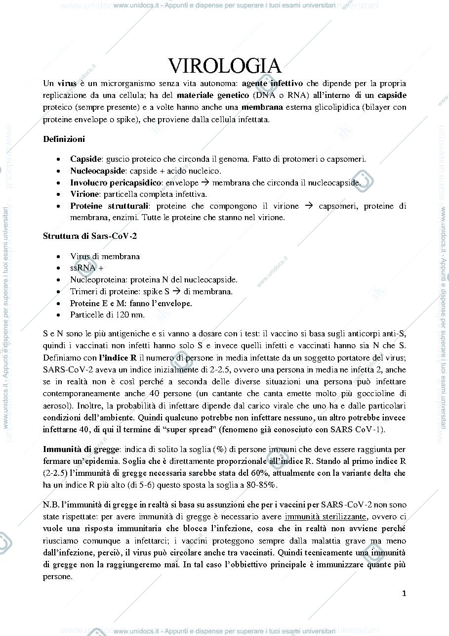 Anteprima pagina 1 — Appunti di Virologia molecolare