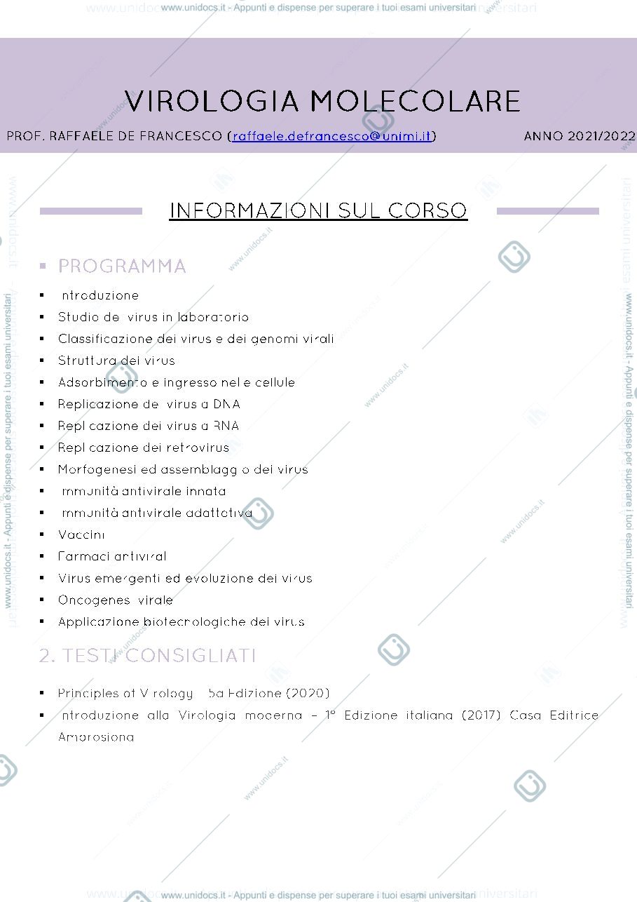 Anteprima pagina 1 — Dispensa virologia molecolare