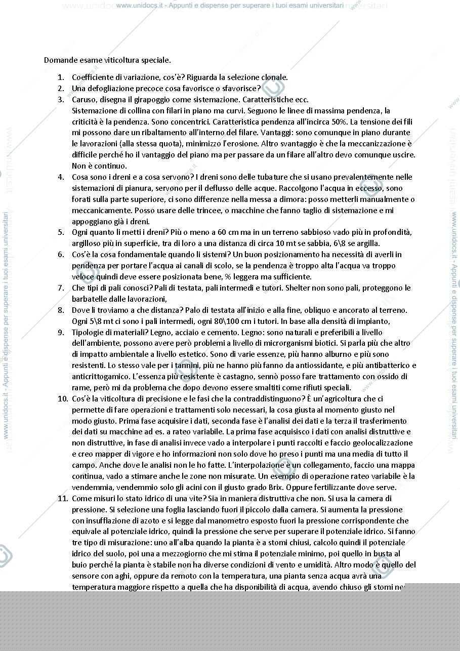 Anteprima pagina 1 — Domande esame Viticoltura Speciale