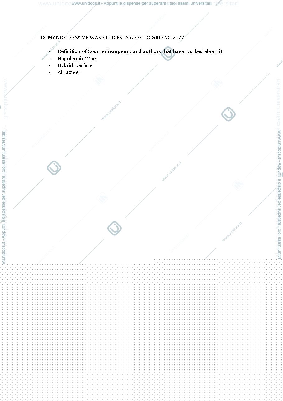 Anteprima pagina 1 — DOMANDE D'ESAME WAR STUDIES 2022