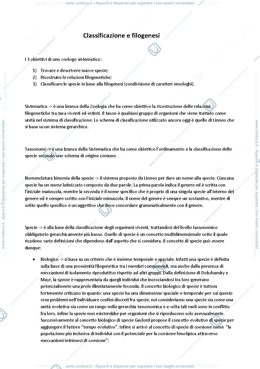 Anteprima pagina 1 — Classificazione e filogenesi