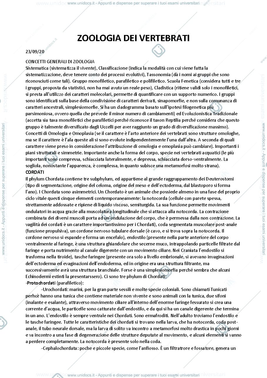 Anteprima pagina 1 — Zoologia dei vertebrati