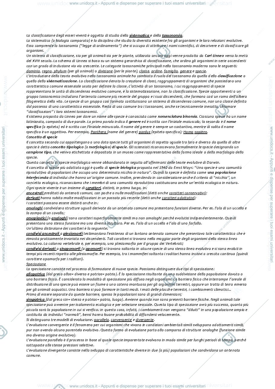 Anteprima pagina 1 — Appunti di zoologia