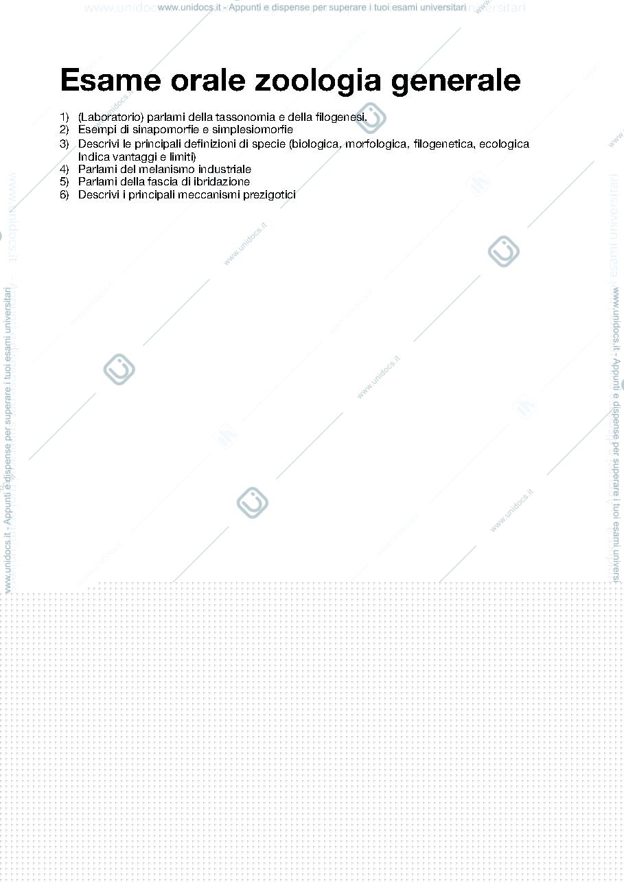 Anteprima pagina 1 — Domande esame zoologia