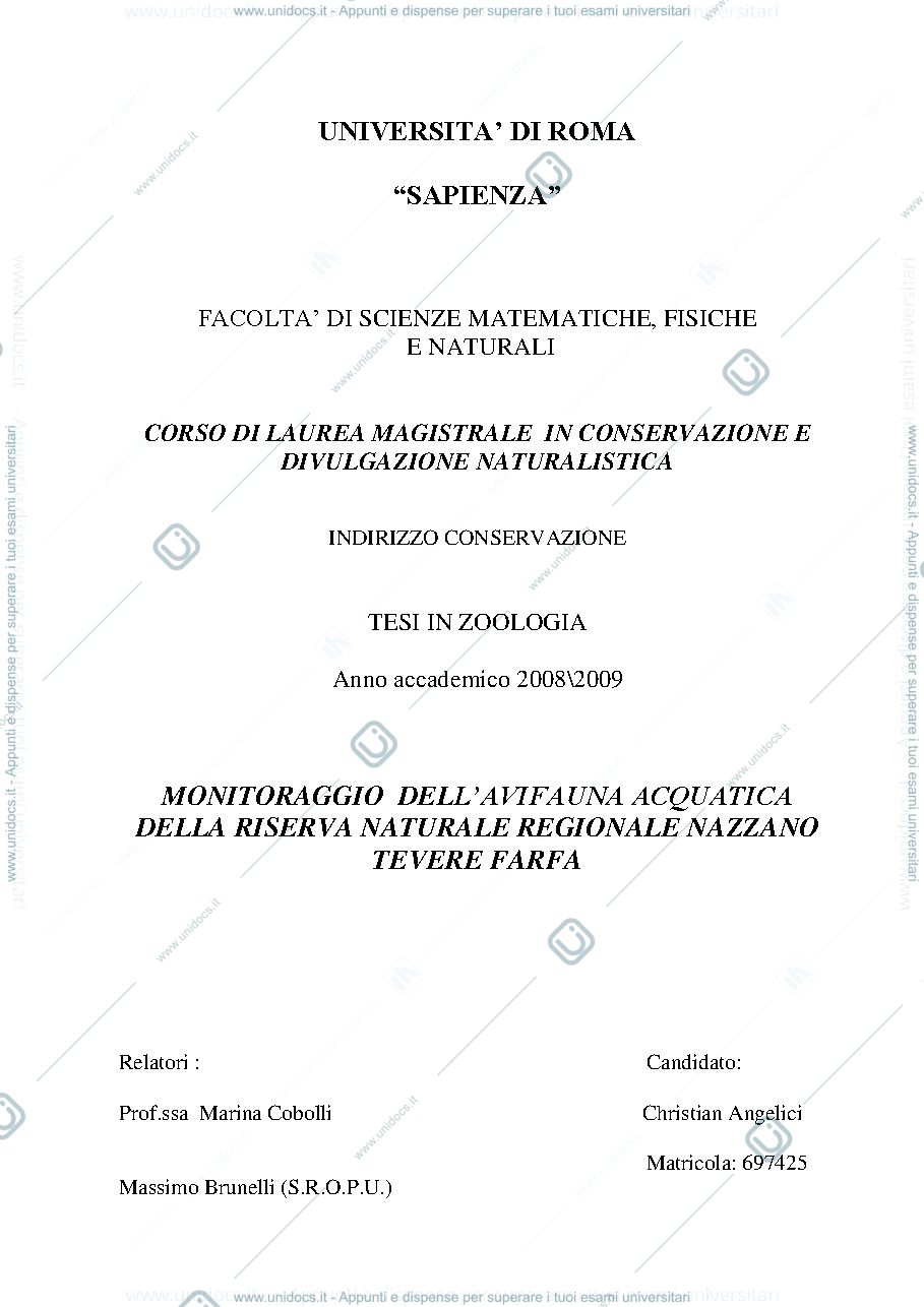 Anteprima pagina 1 — tesi zoologia censimento