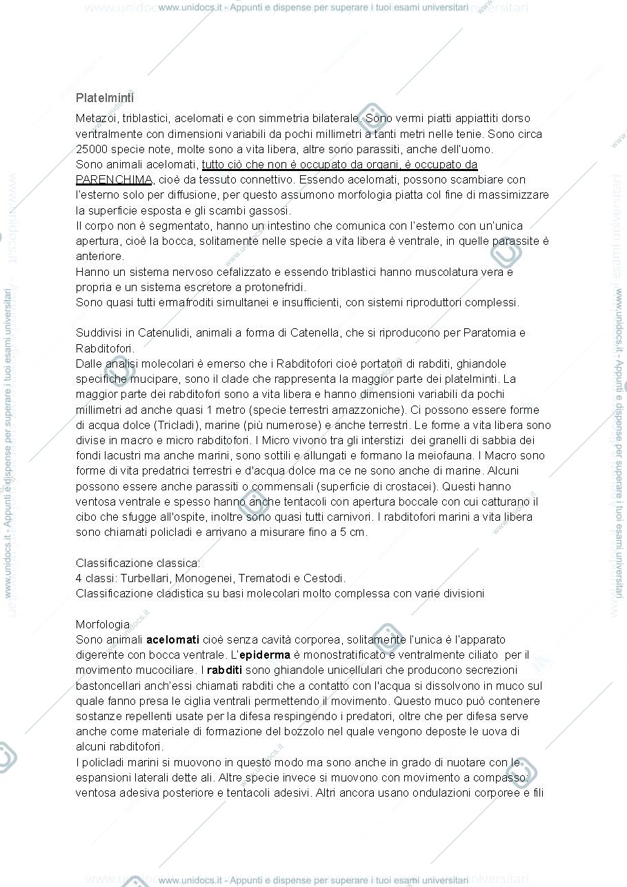 Anteprima pagina 1 — Appunti Platelminti