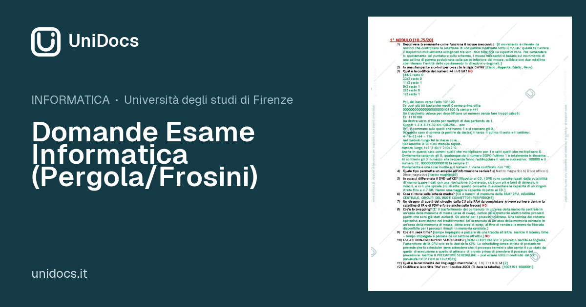 Domande Esame Informatica (Pergola/Frosini) — INFORMATICA · scienze e ...