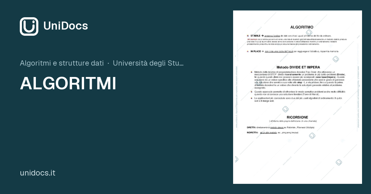 ALGORITMI — Algoritmi e strutture dati · sicurezza dei sistemi e delle ...